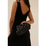 Berlesi Siyah Kadın Saten Gümüş Taşlı Clutch Abiye Çanta