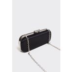 Berlesi Siyah Saten Gümüş Kapaklı Clutch Abiye Çanta