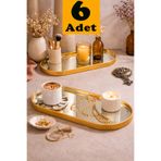 BERMİRA Home Collection 6 Adet Oval Aynalı Sunumluk Altın Gold 12x30 İkramlık Kahve Ve Çay Sunum Tepsi