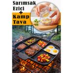 BERMİRA Home Collection Granit Döküm 5 Gözlü Tava ve Granit Döküm Ocak Üstü El Tostu Sarımsak Ezici