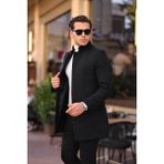 Bermuda Erkek Siyah Slim Dik Yaka Kaşe Kaban - XL