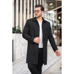 Bermuda Erkek Uzun Gömlek Yaka Kaşe Kaban %60 Pamuk %20 Akrilik %20 Polyester Düğmeli Siyah - 4XL