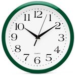 Bernhard Products Hunter Yeşil Duvar Saati Sessiz Tik Takmaz - 12 İnç Kaliteli Kuvars Pille Çalışan Yuvarlak Kolay Okunabilir Ev/Mutfak/Ofis/Sınıf/Okul Saati