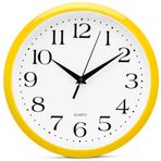 Bernhard Products Sarı Duvar Saati 10 inç Sessiz Tik Takmayan Pille Çalışan Kuvars Kolay Okunması Yuvarlak Sınıf Ev Dekorasyonu Çocuklar için Oyun Odası Bebek Odası Kreş Eğlenceli