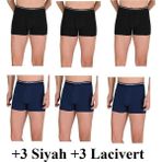 Berrak 1097 Erkek Boxer Elastan Likralı (+3 Siyah +3 Lacicvert) - 6'lı Paket - 2XL - Siyah - Lacivert