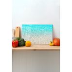 Berrak Deniz Suyu Cam Kesme Tahtası, Silikon Ayaklı Sunum Kesim Doğrama Tablası, Temperli ve Rodajlı - 23 x 35 cm