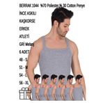 Berrak Erkek İnce Askılı Fitilli Slim Fit Kaşkorse Atlet, Gri Melanj, 6 Adet