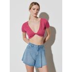 Berrak Tüzünataç X Wrangler V Yaka Kısa Kol Regular Fit Pembe Bluz W231681611