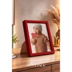 BERRAVIA 15x21 cm Kalın Kırmızı Ahşap Çerçeveli Masaüstü Resim Çerçevesi, Fotoğraf Çerçevesi, KIRMIZI