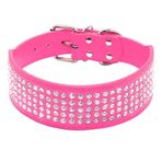 Berry Pet Yapay Elmas Köpek Tasmaları - 5 Sıralı 5 cm Genişlik Tam Parlak Kristal Elmas Çivili PU Deri - 2 İnç Genişlik - Orta ve Büyük Köpekler için Güzel Bling Pet Görünümü, 19-22 inç, Canlı Pembe