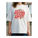 Berry Sweet Çilek Baskılı Oversize Unisex Pamuklu Beyaz T-shirt kmn28sb