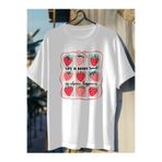 Berry Sweet Çilek Coquette Baskılı Oversize Pamuklu Beyaz T-shirt kmn03sb