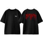 Berserk Metal Logo Tasarım Sırt Baskılı Pamuk Siyah Oversize T-Shirt