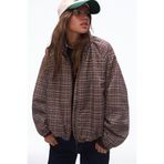 Bershka Kareli fermuarlı oversize ceket
