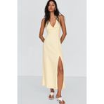 Bershka Ketenli halter midi elbise