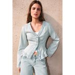 Bershka Peplum çizgili denim ceket