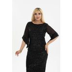 Bersi Butik PUL PAYET SİYAH ABİYE ELBİSE, ÖZEL GÜNLER, DÜĞÜN ELİSESİ TREND, YENİ, KAYIK YAKA, ZAR PAYET