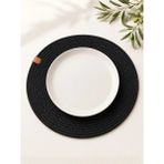 Bert Siyah Jüt Supla Tekli Yuvarlak Amerikan Servis Tabak Altlığı 32 cm Hasır Görünümlü Sofra Sunum Suplası - 32 x 32 cm