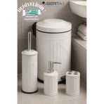 Berta Hijyen Vintage Dörtlü Beyaz Banyo Seti Çöp Kovası Tuvalet Fırçası Diş Fırçalık Sıvı Sabunluk Metal