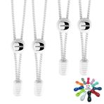 BERTONY Clever Laces #1 koşu elastik ayakkabı bağcığı, hızlı kilitli, yuvarlak, reflektörlü kauçuk ayakkabı bağı, çocuklar ve yetişkinler, Saf Beyaz/Saf Beyaz, Ölçü Birimi