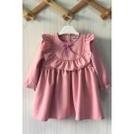Bertuğ Bebek Bertuğ Kız Çocuk Elbise Fırfır ve Kurdele Detaylı Tasarım Şık Stil Pudra Pembe - 6 - 9 Ay