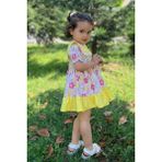 Bertuğ Bebek Dantel Detaylı Bahriye Yaka Çiçekli Renkli Sarı Kız Çocuk Bebek Elbise - 3 - 6 Ay