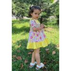 Bertuğ Bebek Dantel Detaylı Bahriye Yaka Çiçekli Renkli Sarı Kız Çocuk Bebek Elbise - 6 Yaş