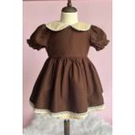 Bertuğ Bebek Dantel Detaylı Bebe Yaka Kahve Camel Vintage Kız Çocuk Bebek Bayram Elbise - 7 Yaş - Kahverengi