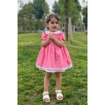 Bertuğ Bebek Dantel Detaylı Bebe Yaka Pembe Poplin Kız Çocuk Bebek Elbise - 3 Yaş