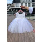 Bertuğ Bebek Dantelli Kristal Tül Akasya Beyaz Gelinlik Kız Çocuk Bebek Düğün Mevlüt Elbise - 1 - 1,5 Yaş
