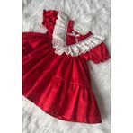 Bertuğ Bebek Dantelli Pamuk Saten Kırmızı Kız Çocuk Bebek Abiye Elbise - 4 Yaş