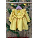 Bertuğ Bebek Fırfırlı Sarı Krep Kız Çocuk Bebek Doğum Günü Özel Gün Güneş Elbise - 3 Yaş
