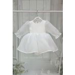 Bertuğ Bebek Karolin Kız Çocuk Bebek Romper Gelinlik Abiye Organze Beyaz Elbise