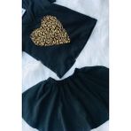 Bertuğ Bebek Leopar Kalp Yamalı Fırfırlı Üst ve Kloş Etek Çocuk Siyah Takım - 1 - 1,5 Yaş