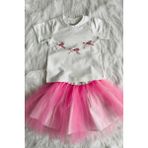 Bertuğ Bebek Pembe Beyaz Tshirt Etek Alt Üst Cici Kız Çocuk Bebek Takım - 9 - 12 Ay
