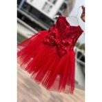 Bertuğ Bebek Pul Payet ve Kristal Tül Kız Çocuk Bebek Henna Kına Mevlüt Abiye Elbise - Kırmızı - 6 - 9 Ay