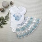 Beruflic 1-2-3 Yaş Payetli Mickey Nakışlı Kısa Kollu Brode Etekli 2li Kız Bebek Takımı Turkuaz - 2 Yaş