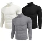 Beruflic 3 Adet Unisex Kaşkorse Boğazlı Full Likralı Fitilli Body Kazak - Siyah - Standart