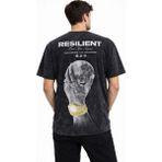 Beruflic Erkek Asit Yıkamalı Baskılı Tişört Bisiklet Yaka Kısa Kollu Streetwear T-Shirt - Siyah - 2XL