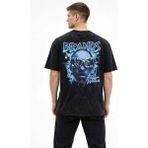 Beruflic Erkek Asit Yıkamalı Oversize Tişört Future Worlds Baskılı Bisiklet Yaka Kısa Kollu Streetwear - Siyah - XL