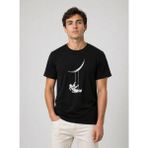 Beruflic Erkek Astronot Ay Temalı Tişört Kısa Kol Yazlık Bisiklet Yaka T-Shirt - Siyah - XL