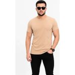 Beruflic Erkek Basic Tişört Bisiklet Yaka Kısa Kol Günlük Yazlık Slim Fit Tshirt - Bej - XL