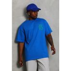 Beruflic Erkek Baskılı T-Shirt Kısa Kol Bisiklet Yaka Regular Fit Rahat Kalıp Günlük Tişört - Saks Ma - 2XL