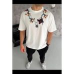 Beruflic Erkek Baskılı T-Shirt Kısa Kol Bisiklet Yaka Regular Fit Tişört - Beyaz - XS