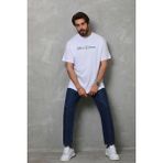 Beruflic Erkek Baskılı T-Shirt Kısa Kol Bisiklet Yaka Regular Fit Tişört - Beyaz