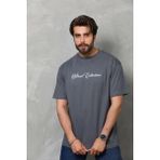 Beruflic Erkek Baskılı T-Shirt Kısa Kol Bisiklet Yaka Regular Fit Tişört - Füme - 2XL