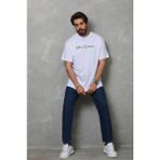 Beruflic Erkek Baskılı Tshirt Kısa Kol Bisiklet Yaka Regular Fit Rahat Kalıp Günlük Tişört - Beyaz - M