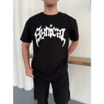 Beruflic Erkek Bisiklet Yaka Ön Baskılı Kısa Kollu Tişört Streetwear Günlük Basic Pamuklu Tshirt - Siyah