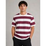 Beruflic Erkek Çizgili Oversize Tişört Bisiklet Yaka Kısa Kol Yazlık T-Shirt - Bordo - 2XL