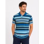 Beruflic Erkek Çizgili Polo Yaka Tişört Kısa Kol Yazlık T-Shirt Regular Fit - Mavi - XL